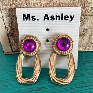 Ms. Ashley Vintage Gold Earrings with Purple Accent